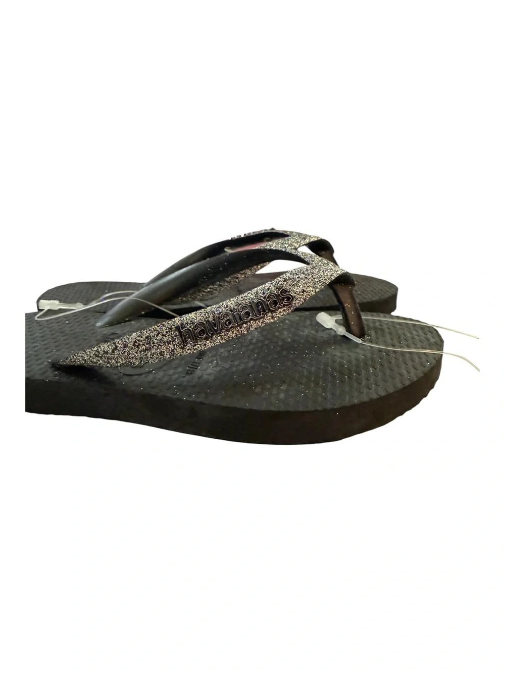 Havaianas Kids Black Dark Metallic Glitter Flip Flops Size 10C NWT